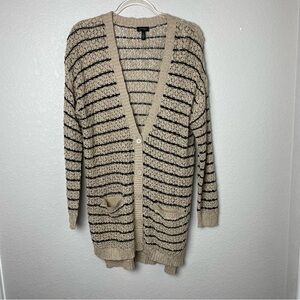 Jessica Simpson Cozy Beige and Black Tunic Length Striped Cardigan Size L